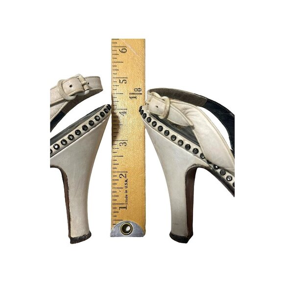 Vintage 1950s Herbert Levine White Leather Studded Slingback Heels Size 6B - Picture 14 of 16